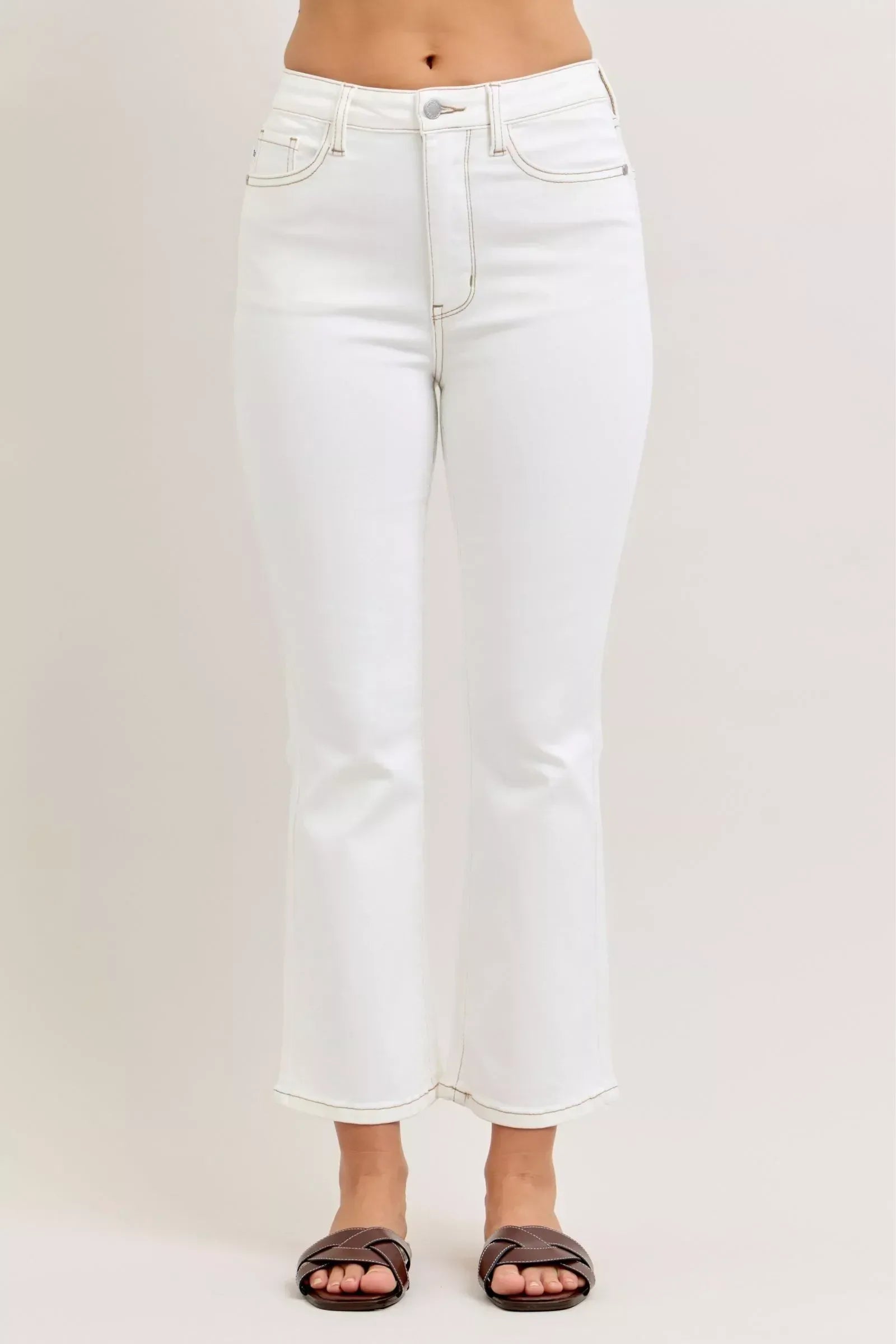 Judy Blue Contrast Stitching Cropped Flare Jeans - Faith Beyond Grace