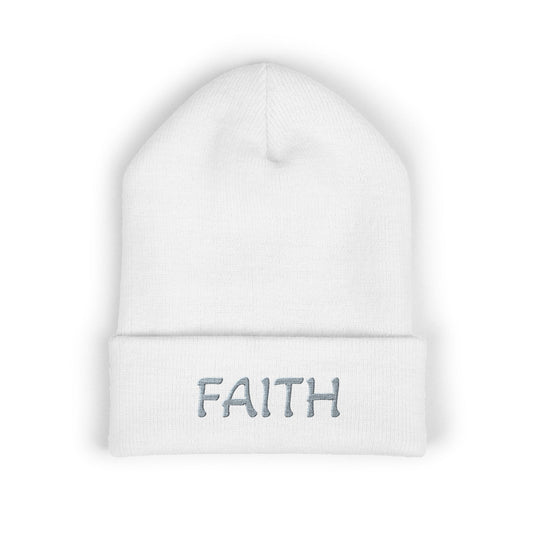 Classic Cuffed Beanie with Embroidered 'Faith' - Cozy Winter Hat, Unisex Knitted Beanie, Stylish Gift, Warm Accessories, Trendy Headwear