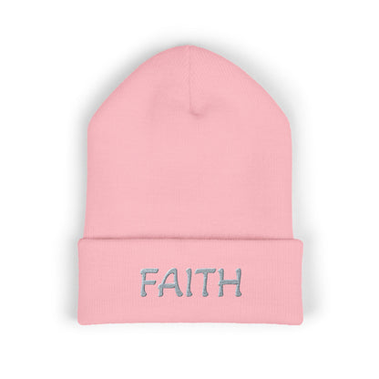 Classic Cuffed Beanie with Embroidered 'Faith' - Cozy Winter Hat, Unisex Knitted Beanie, Stylish Gift, Warm Accessories, Trendy Headwear