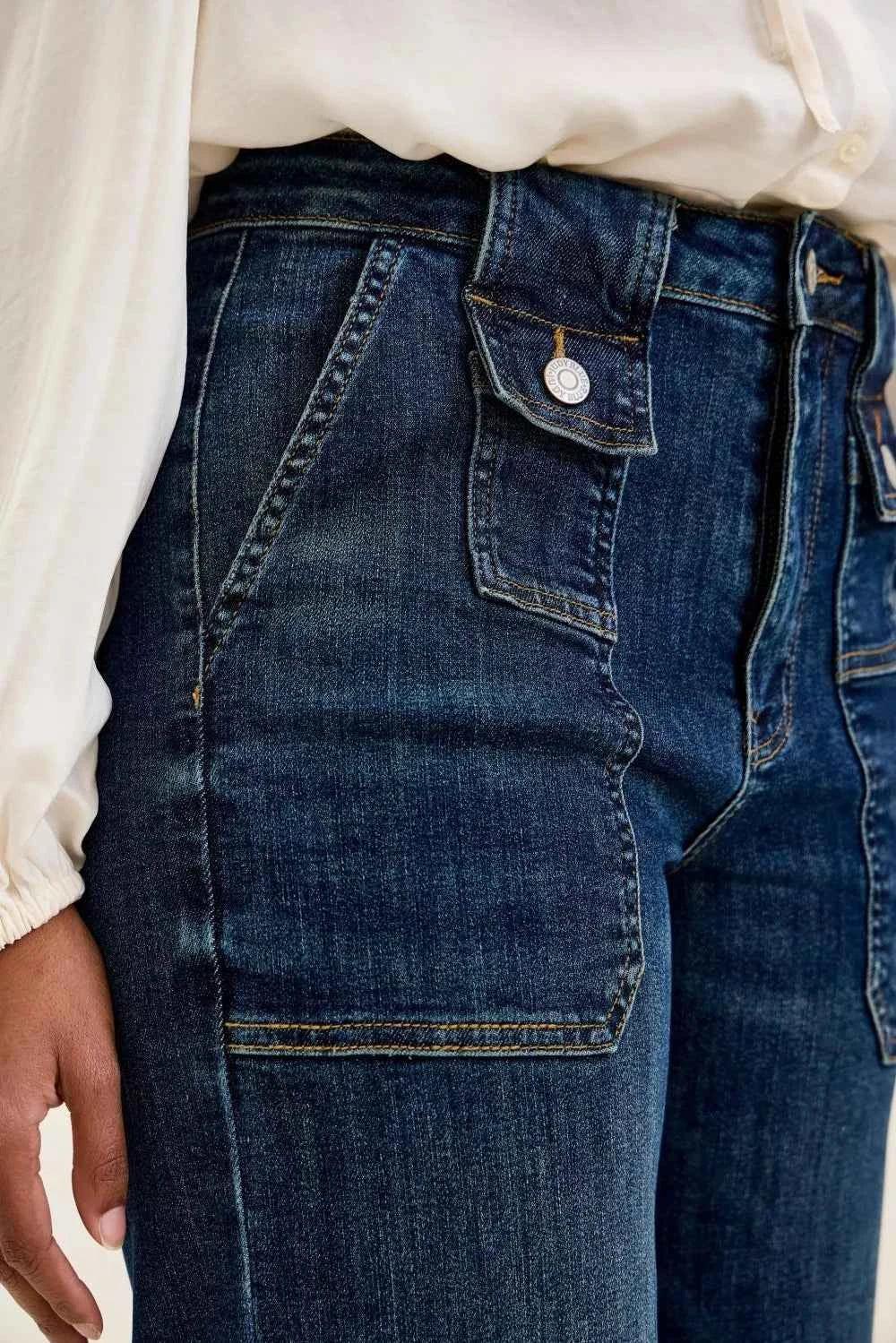 Judy Blue High Waist Wide Crop Utility Jeans with Patch Pocket - Faith Beyond Grace