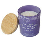 Glass Candle w/Bamboo Lid Purple No Fear Ps. 118:6