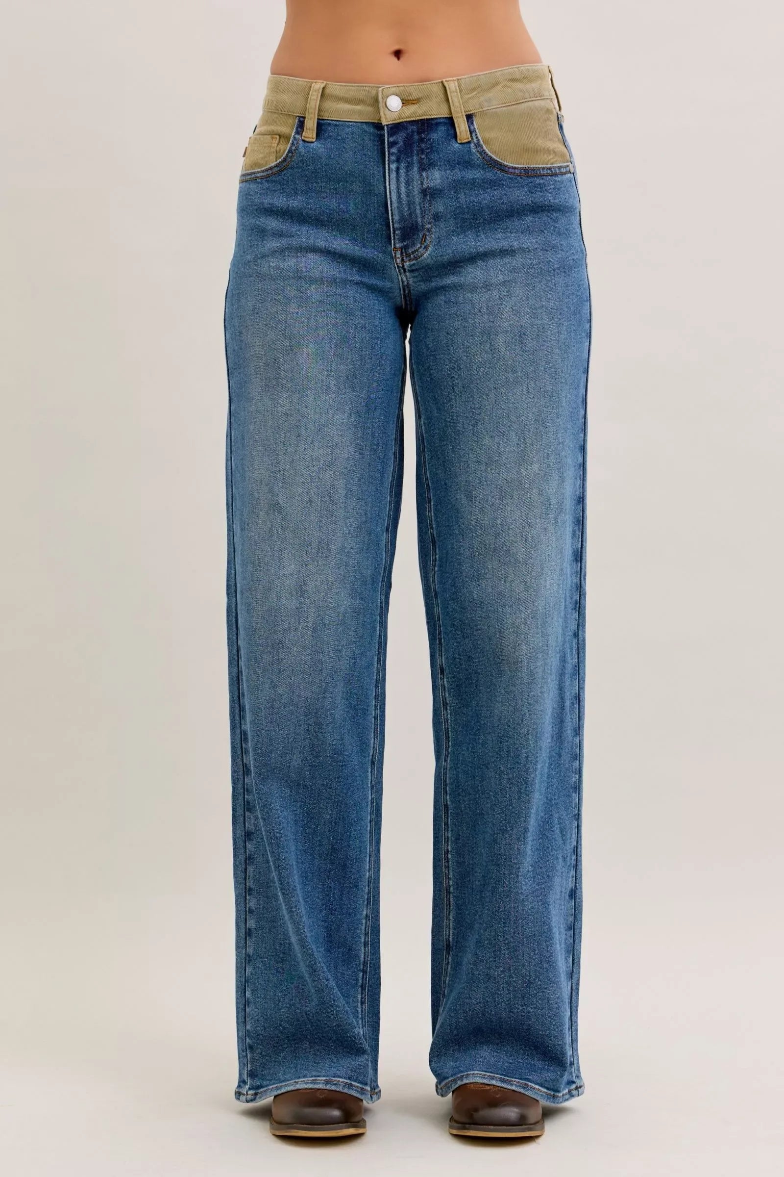 Judy Blue MR Column Straight Jeans with Corduroy Waist - Faith Beyond Grace