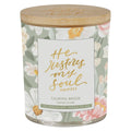 Glass Candle Bamboo Lid He Restores my Soul Ps. 23:3