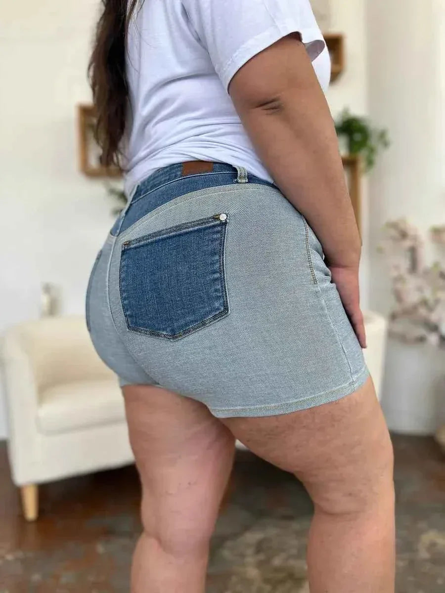Judy Blue Full Size Color Block Denim Shorts - Faith Beyond Grace