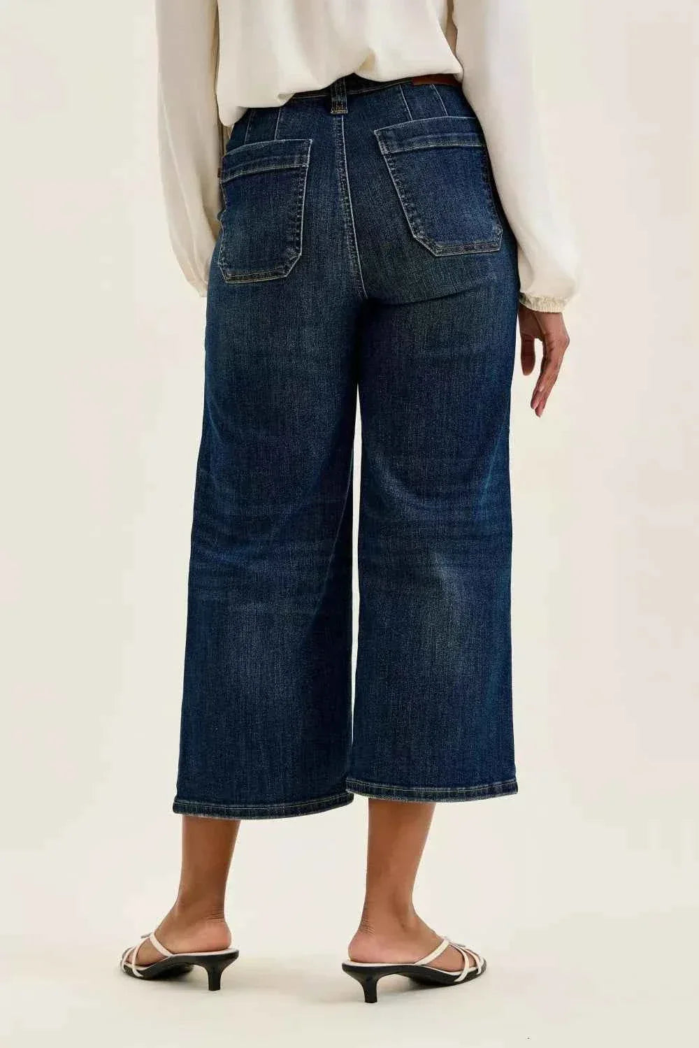 Judy Blue High Waist Wide Crop Utility Jeans with Patch Pocket - Faith Beyond Grace