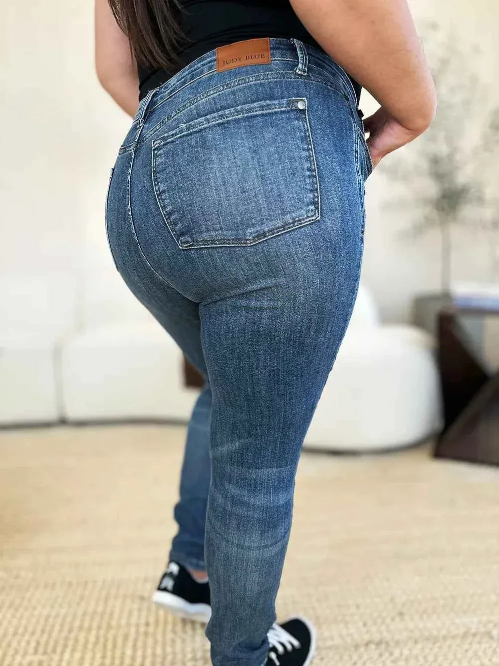 Judy Blue Full Size Mid Waist Distressed Slim Jeans - Faith Beyond Grace