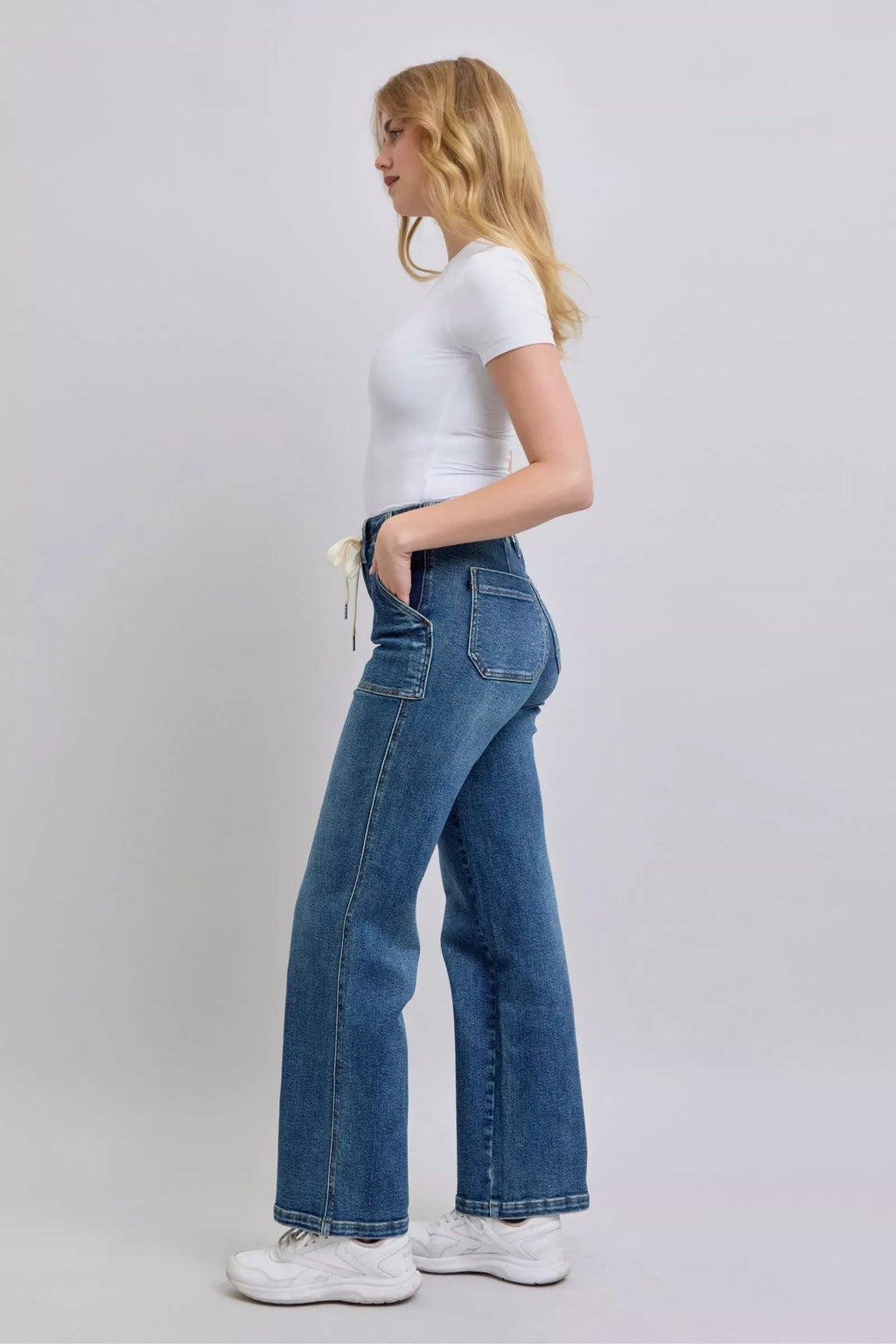 Judy Blue Drawstring Straight Jeans with Pockets - Faith Beyond Grace