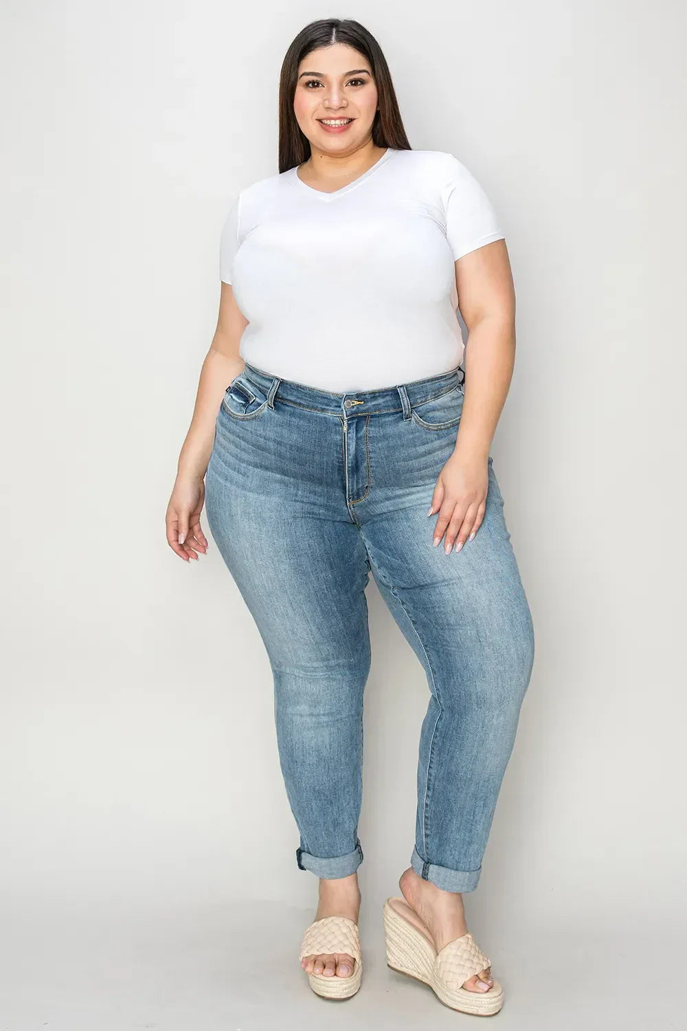 Judy Blue Full Size Cuffed Hem Slim Jeans - Faith Beyond Grace