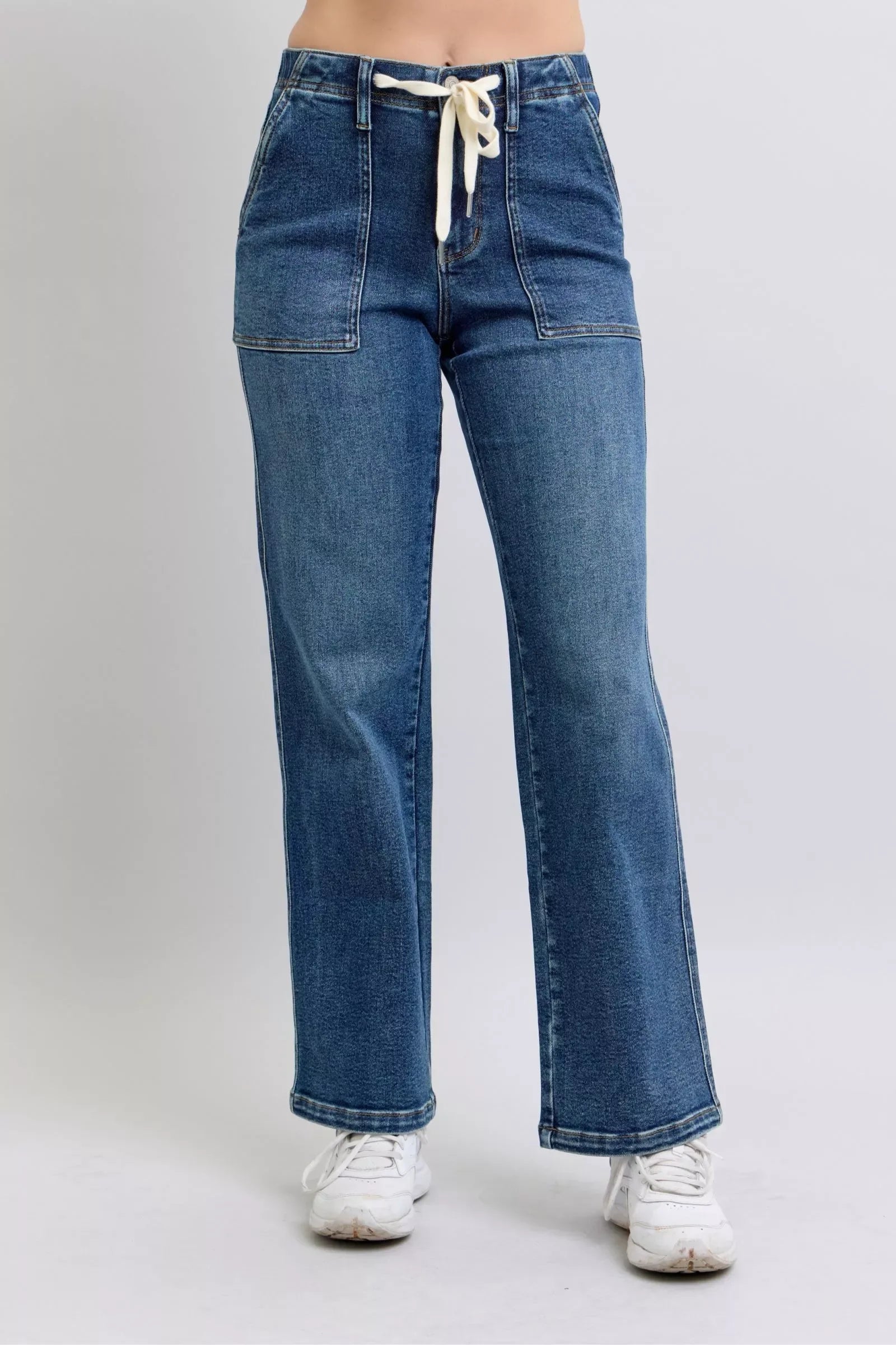 Judy Blue Drawstring Straight Jeans with Pockets - Faith Beyond Grace