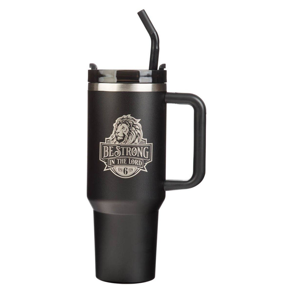 Tumbler w/straw SS Black Eph. 6:10