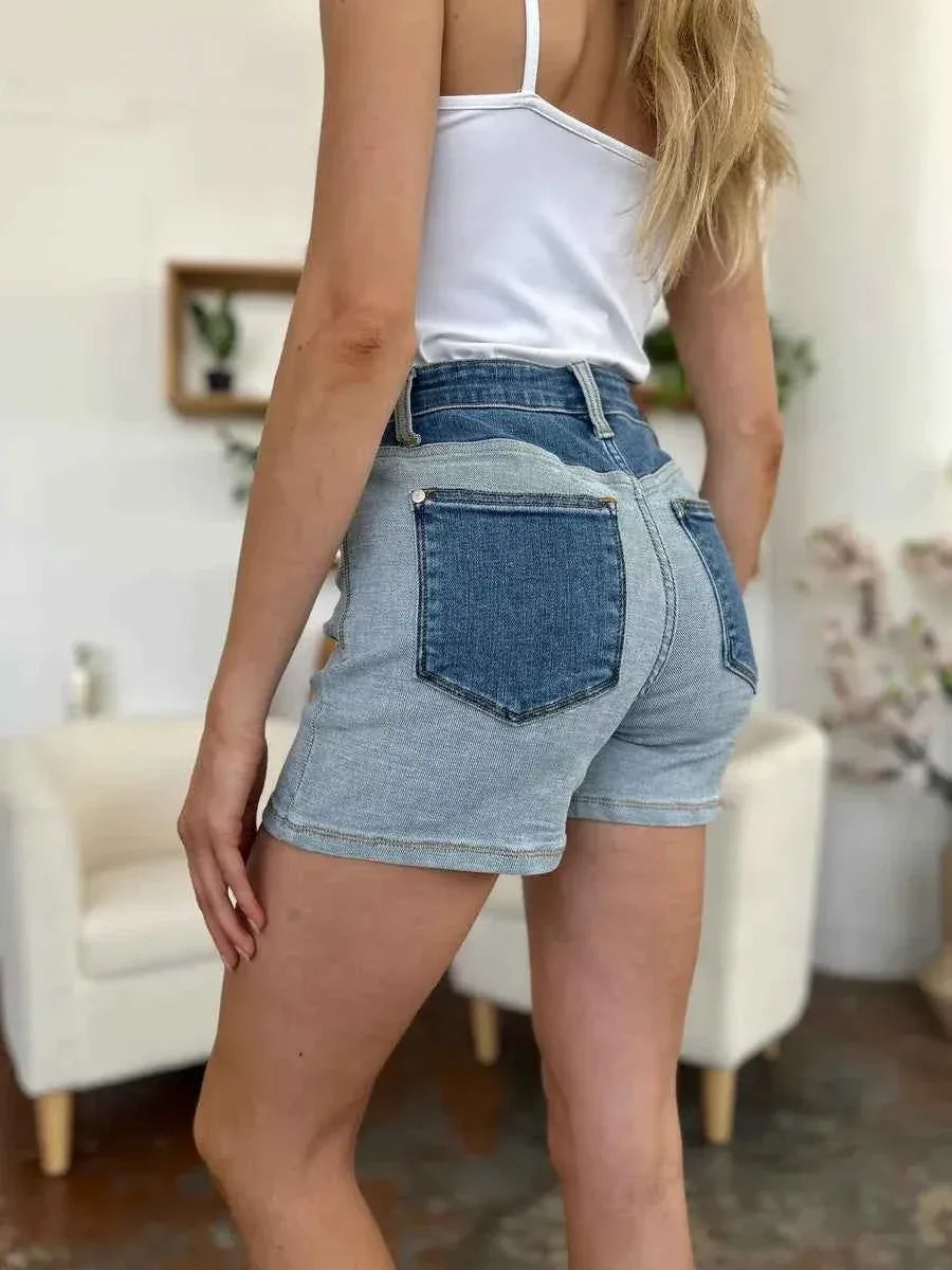 Judy Blue Full Size Color Block Denim Shorts - Faith Beyond Grace