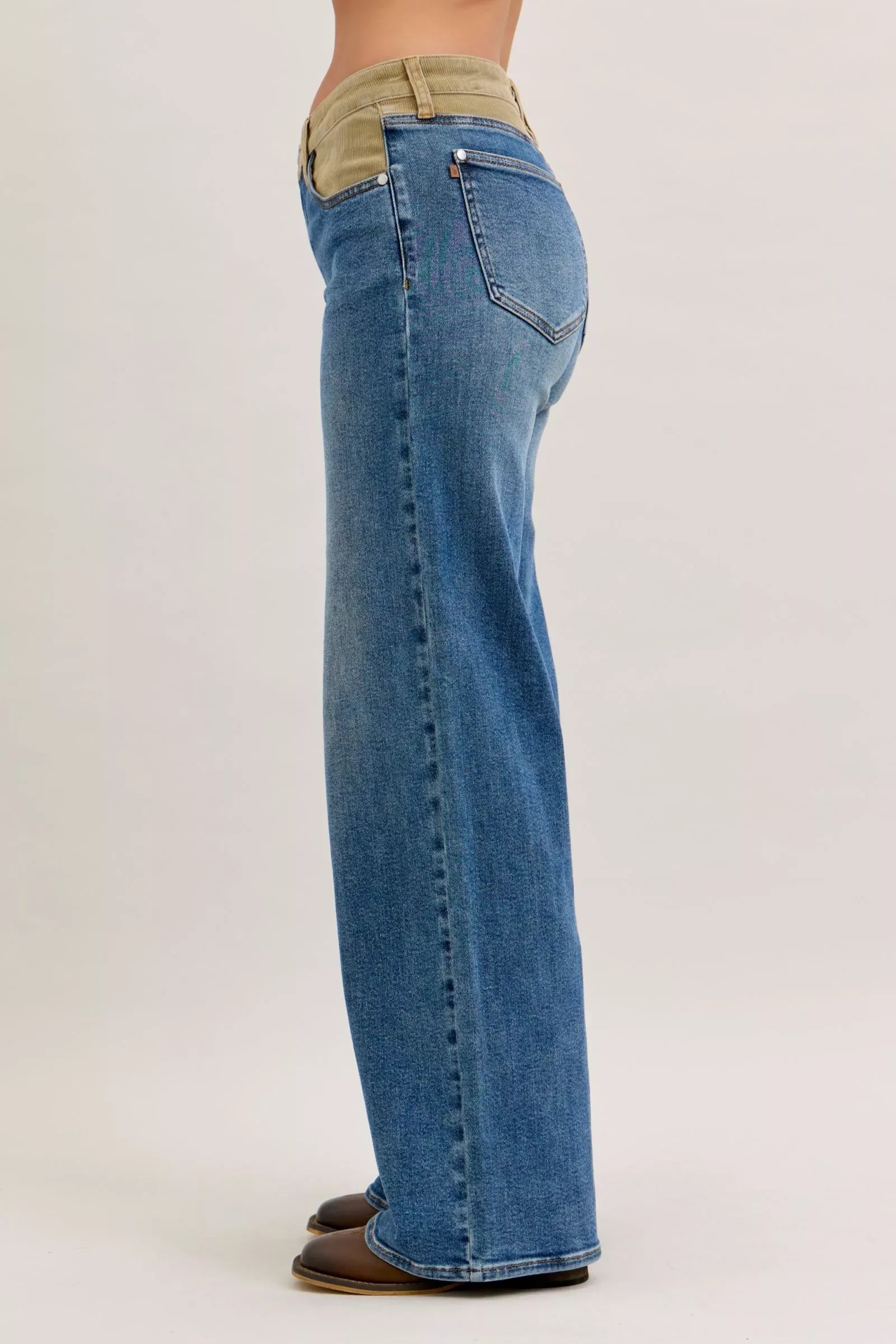 Judy Blue MR Column Straight Jeans with Corduroy Waist - Faith Beyond Grace