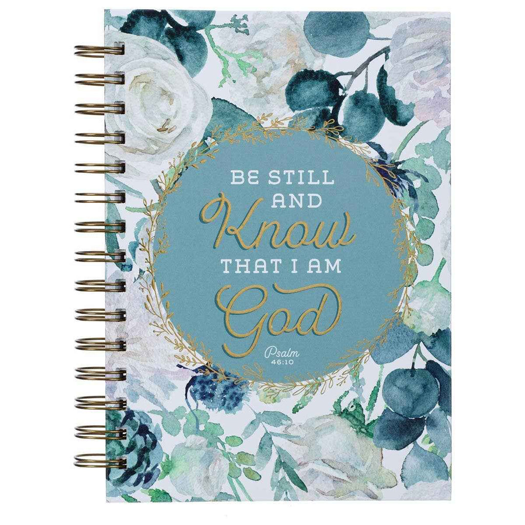 Journal Wirebound White/Teal Floral Be Still  Ps. 46:10