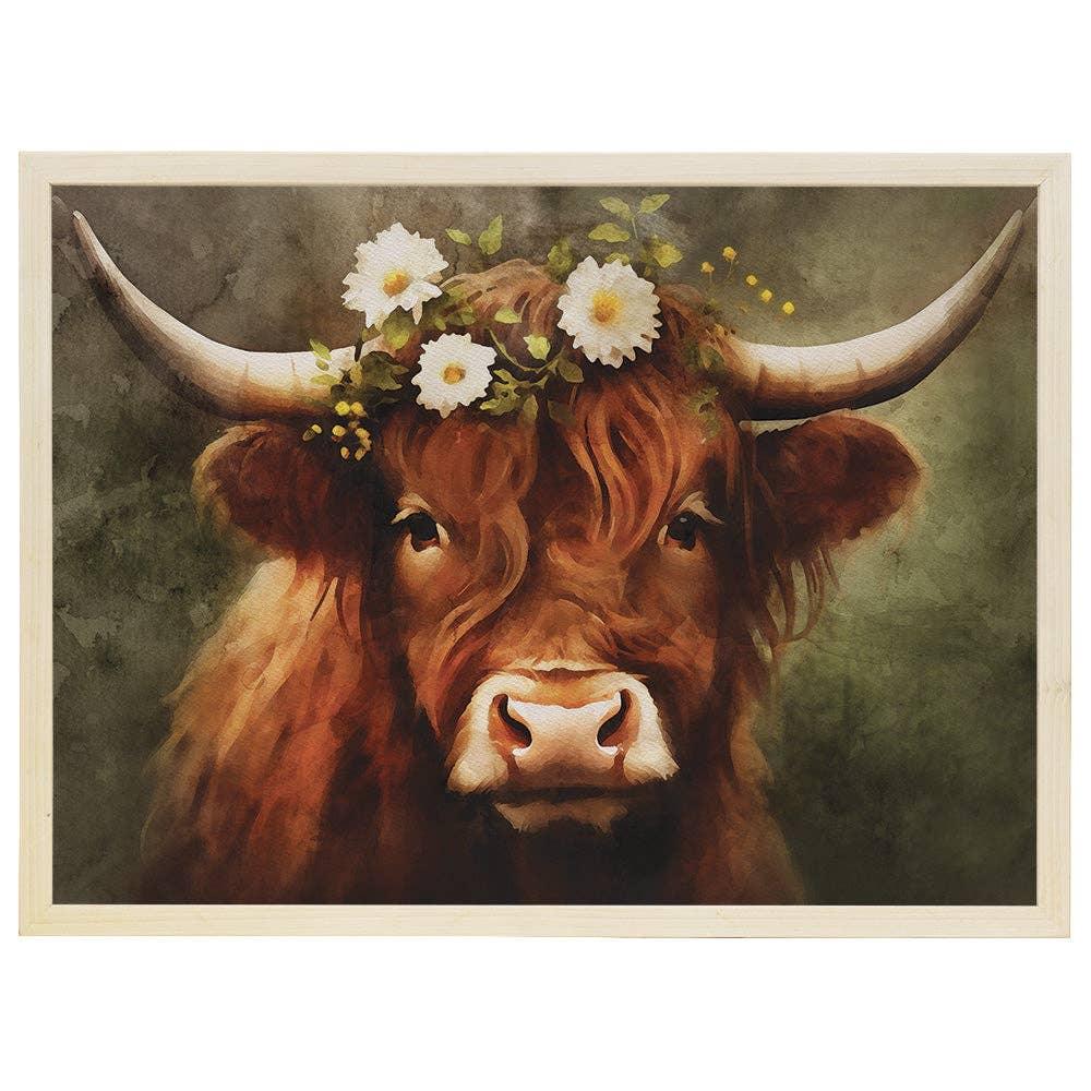 Floral Highland Cow - Thin Frame Rectangle - Faith Beyond Grace