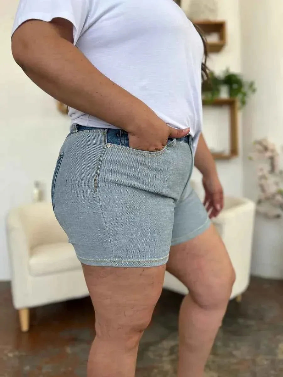 Judy Blue Full Size Color Block Denim Shorts - Faith Beyond Grace