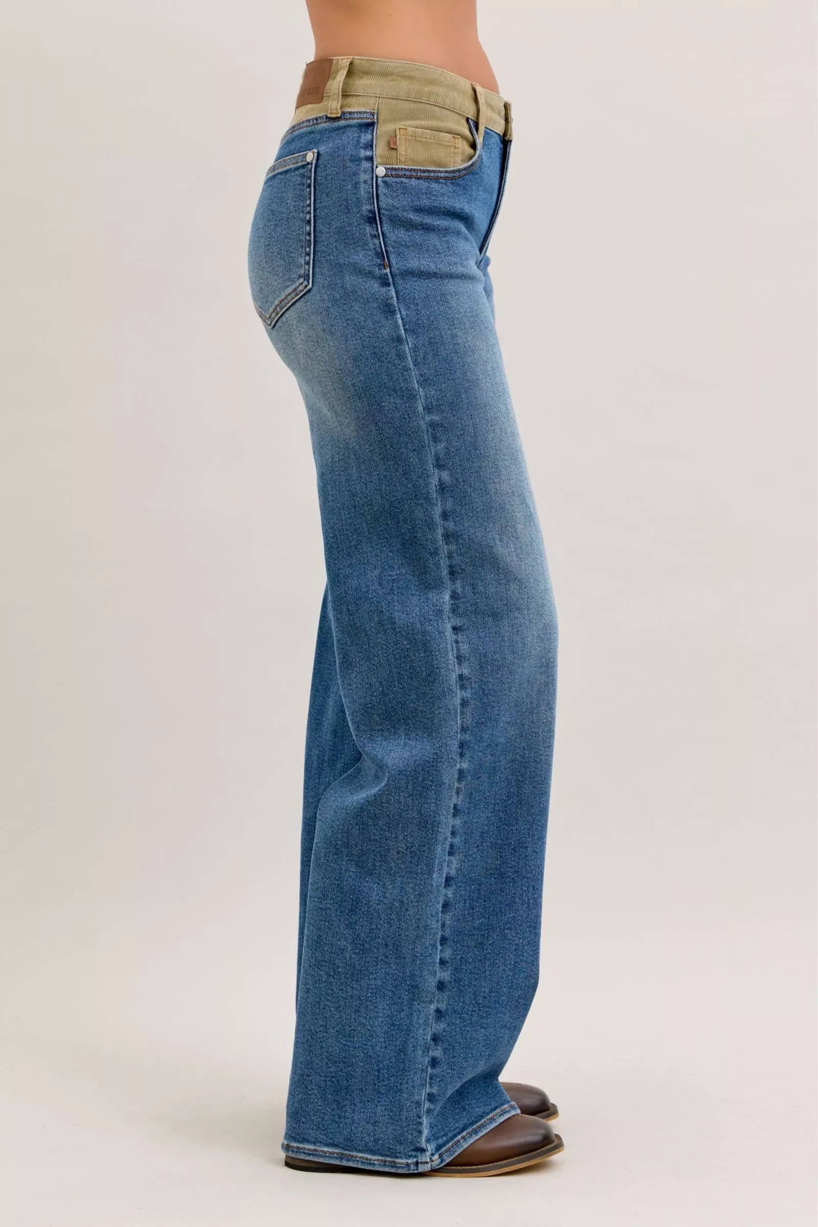 Judy Blue MR Column Straight Jeans with Corduroy Waist - Faith Beyond Grace
