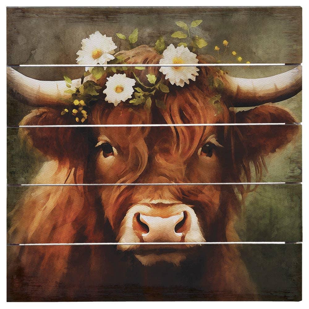 Floral Highland Cow Decor - 8" Perfect Pallet Petites - Faith Beyond Grace