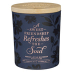 Glass Candle w/Bamboo Lid Navy Sweet Friendship