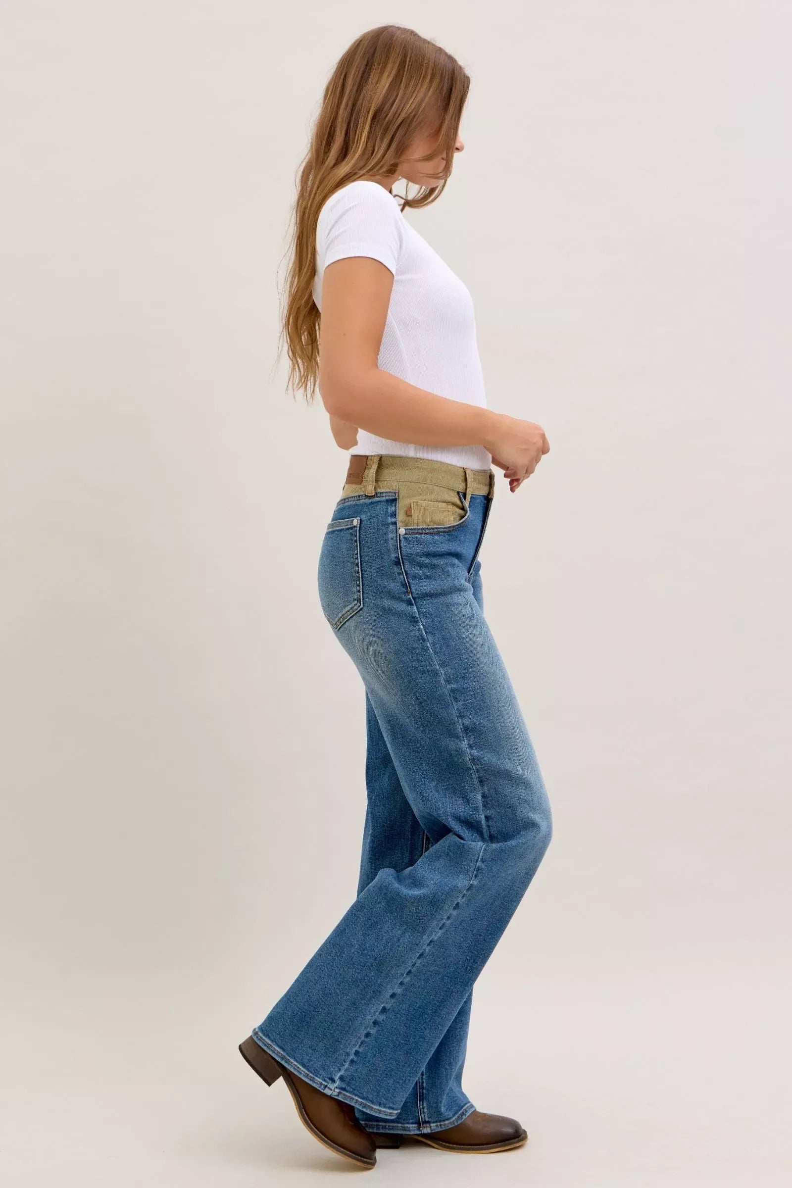 Judy Blue MR Column Straight Jeans with Corduroy Waist - Faith Beyond Grace