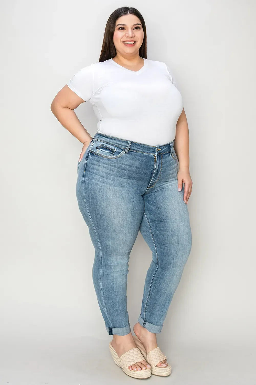Judy Blue Full Size Cuffed Hem Slim Jeans - Faith Beyond Grace