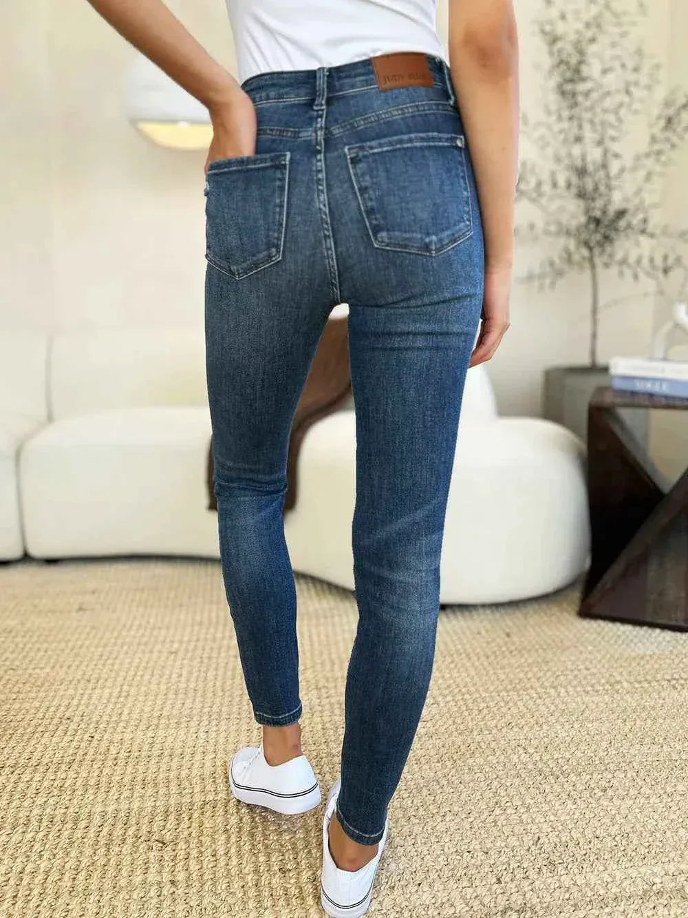 Judy Blue Full Size Mid Waist Distressed Slim Jeans - Faith Beyond Grace