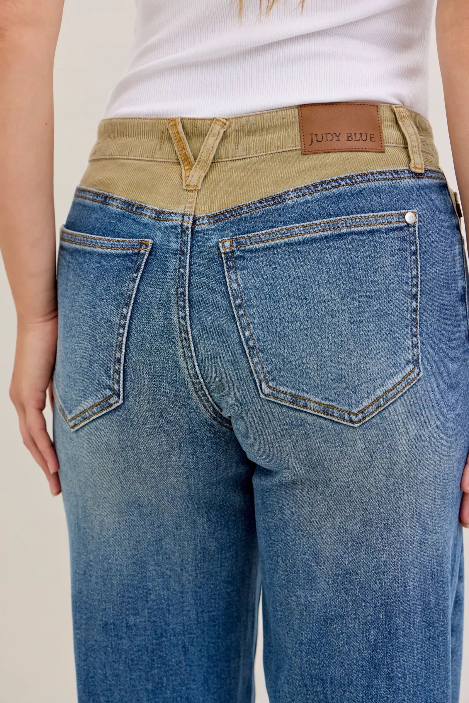 Judy Blue MR Column Straight Jeans with Corduroy Waist - Faith Beyond Grace