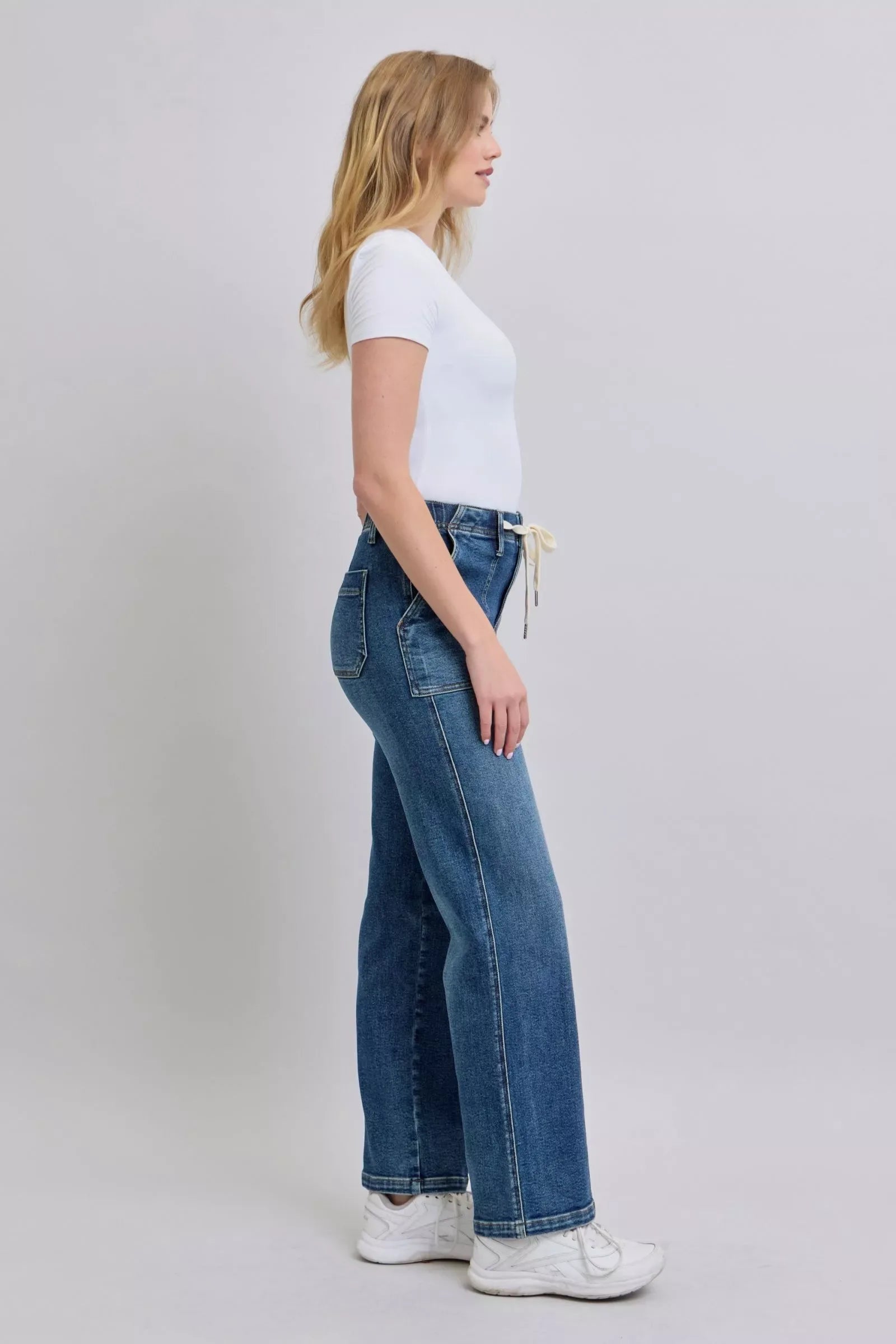 Judy Blue Drawstring Straight Jeans with Pockets - Faith Beyond Grace