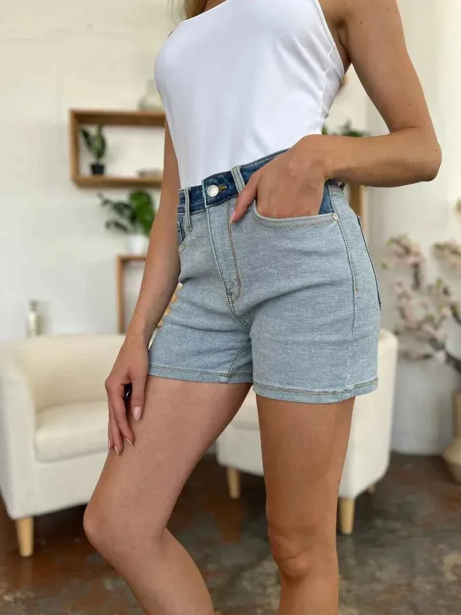Judy Blue Full Size Color Block Denim Shorts - Faith Beyond Grace