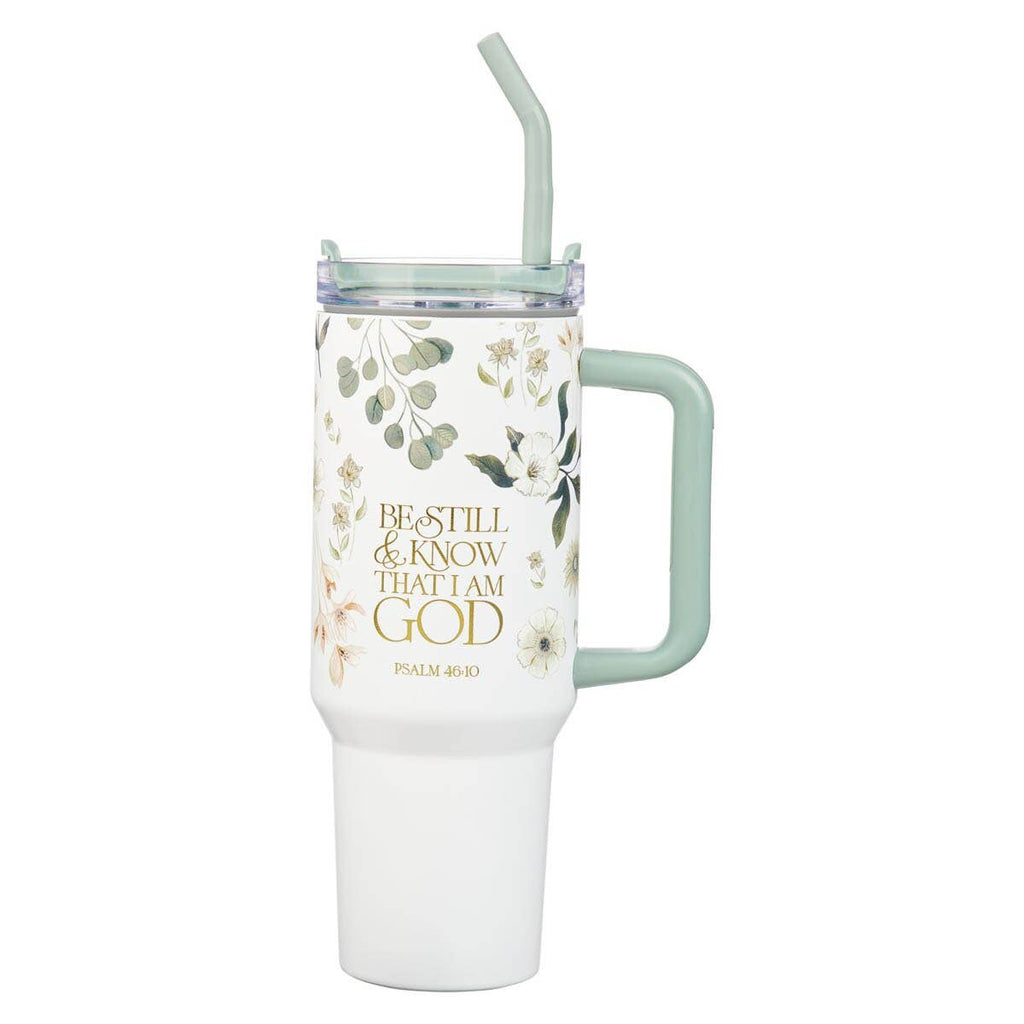 Tumbler w/straw SS Green Ps. 46:10