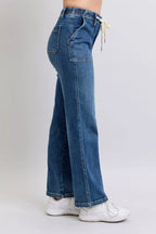 Judy Blue Drawstring Straight Jeans with Pockets - Faith Beyond Grace