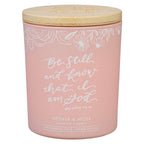 Glass Candle w/Bamboo Lid Pink Be Still Ps. 46:10