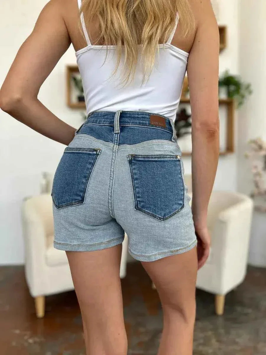 Judy Blue Full Size Color Block Denim Shorts - Faith Beyond Grace