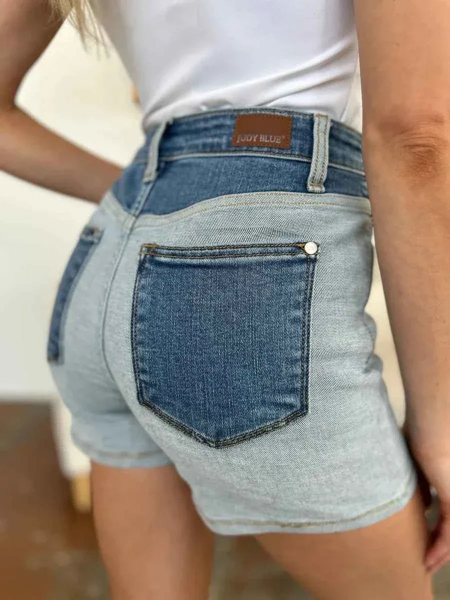 Judy Blue Full Size Color Block Denim Shorts - Faith Beyond Grace