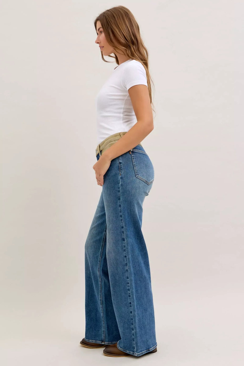Judy Blue MR Column Straight Jeans with Corduroy Waist - Faith Beyond Grace