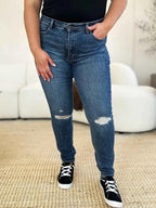 Judy Blue Full Size Mid Waist Distressed Slim Jeans - Faith Beyond Grace