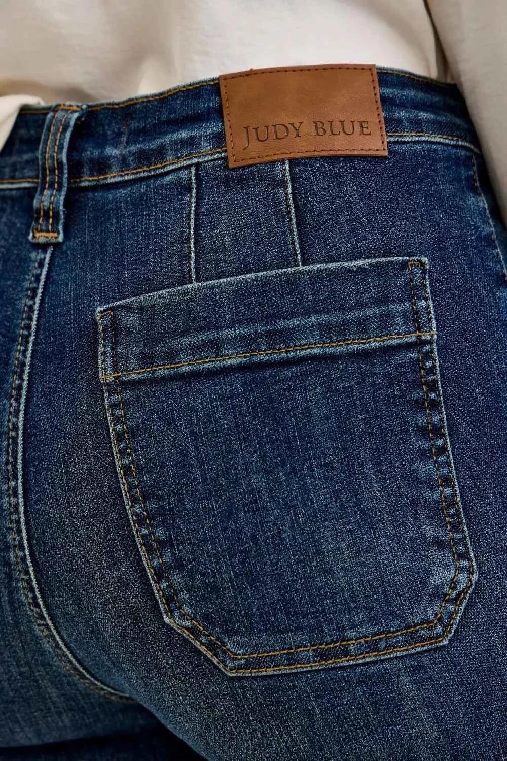 Judy Blue High Waist Wide Crop Utility Jeans with Patch Pocket - Faith Beyond Grace