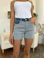 Judy Blue Full Size Color Block Denim Shorts - Faith Beyond Grace