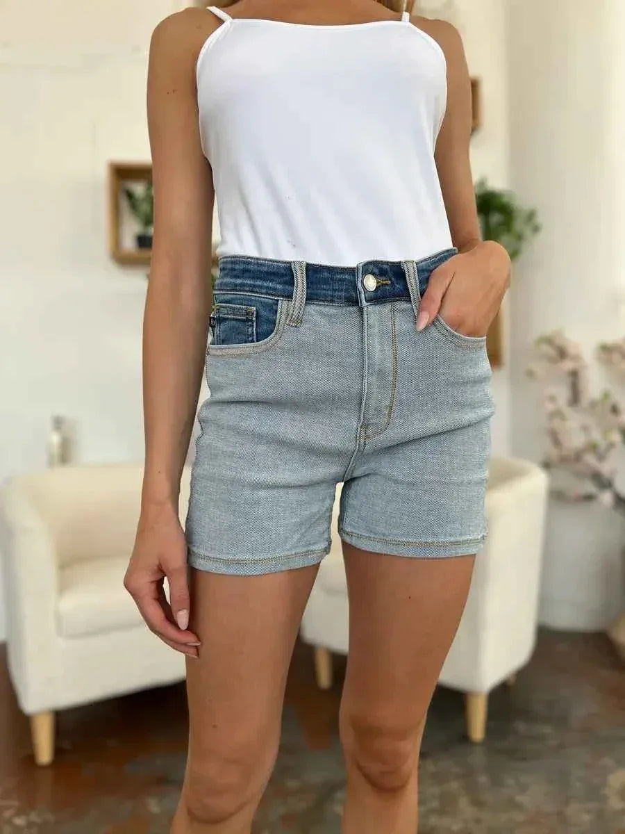 Judy Blue Full Size Color Block Denim Shorts - Faith Beyond Grace